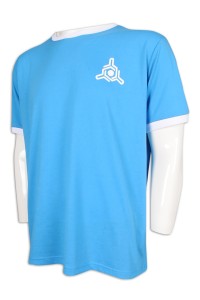 T967 訂做印花logoT恤 撞色袖口 社區服務T恤 T恤供應商    淺藍色  合身 t 寬大 t 恤